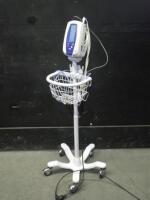 WELCH ALLYN SPOT VITAL SIGNS MONITOR WITH CABLES (SPO2, BP) ON ROLLING STAND