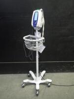 WELCH ALLYN SPOT VITAL SIGNS MONITOR WITH SPO2 CABLE ON ROLLING STAND