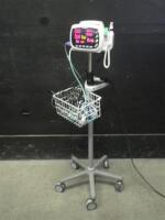 FUKUDA DENSHI YM1000 VITAL SIGNS MONITOR WITH CABLES (SPO2, BP) ON ROLLING STAND