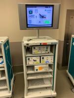 LINVATEC IM3300 LAPAROSCOPY SYSTEM WITH VP1500 VIDEO DOCUMENTATION SYSTEM, LS7500 LIGHT SOURCE, GS100 35L INSUFFLATOR AND SHARP 19" MONITOR ON CART