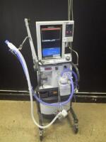 NELLCOR PURITAN BENNET 840 VENTILATOR WITH NEOMODE & AIR COMPRESSOR ON ROLLING STAND (MISSING PARTS)