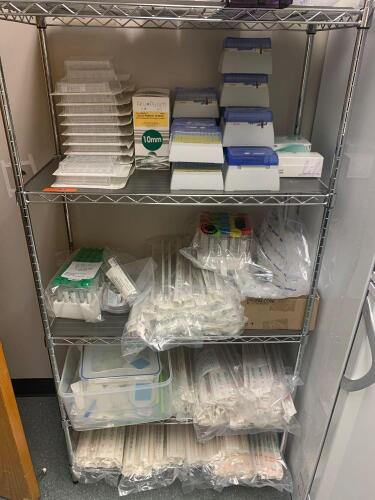 RACK AND CONTENTS TO INCLUDE: ASSORTED PIPETTE SUPPLIES