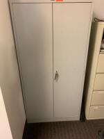 36" DOUBLE DOOR STORAGE CABINET WITH OFFICE SUPPLIES