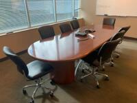 10', 2 SECTION CONFERENCE TABLE WITH 8 SWIVEL CHAIRS WITH POLYCOM