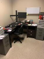 CONTENTS OF OFFICE TO INCLUDE: DESK, 2 FILING CABINETS, SWIVEL CHAIR AND HAIER 1/2 REFRIGERATOR