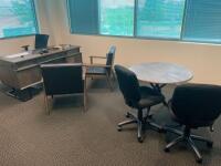 CONTENTS OF OFFICE TO INCLUDE: DESK, TABLE, 3 SWIVEL CHAIRS, 2 FILE CABINETS AND BOOKCASE