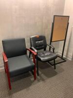 LOT OF 2 SIDE CHAIRS AND SIGNAGE BOARD