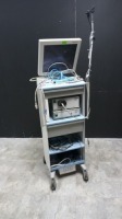 BOSTON SCIENTIFIC ENDO CART WITH MONITOR, SPYGLASS CAMERA CONSOLE, LIGHT SOURCE, AND OLYMPUS OEP-4 PRINTER