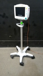 DATEX-OHMEDA F-FMW-00 PATIENT MONITOR WITH MODULES (E-PSM-00, N-FREC-00) ON ROLLING STAND