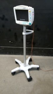 DATEX-OHMEDA F-FMW-00 PATIENT MONITOR WITH MODULES (E-PSM-00, N-FREC-00) ON ROLLING STAND