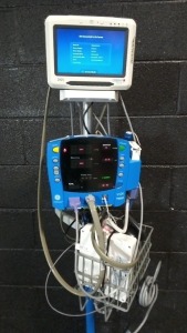GE CARESCAPE PATIENT MONITOR W/CAPSULE MONITOR ON ROLLING STAND