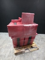 LOT OF RED WASTE BINS