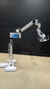CARL ZEISS OPMI 1-FC SURGICAL MICROSCOPE TO INCLUDE SINGLE MOUNT BINOCULAR WITH EYEPIECES BOTH (12,5X) BOTTOM LENSE (F 250) ON STAND