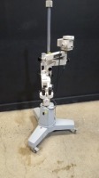 OLYMPUS SURGICAL MICROSCOPE TO INCLUDE SINGLE MOUNT BINOCULAR WITH EYEPIECES BOTH (10X/24) WITH BOTTOM LENSE ON STAND