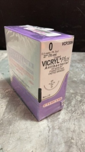 ETHICON INC. ANTIBACTERIAL UNDYED BRAIDED POLYGLACTIN 910, SYNTHETIC ABSORBABLE SUTURE EXP DATE: 08/31/2021 LOT #: KK2354 REF #: VCP280H QUANTITY: 1 PACKAGE TYPE: EACH QTY IN PACKAGE: 1