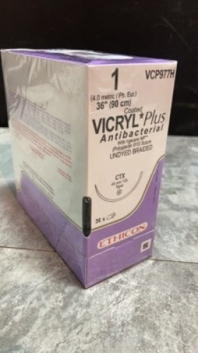 ETHICON, LLC ANTIBACTERIAL UNDYED BRAIDED POLYGLACTIN 910, SYNTHETIC ABSORBABLE SUTURE EXP DATE: 12/31/2021 LOT #: LAM494 REF #: VCP977H QUANTITY: 1 PACKAGE TYPE: EACH QTY IN PACKAGE: 1