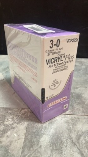 ETHICON INC. ANTIBACTERIAL UNDYED BRAIDED POLYGLACTIN 910, SYNTHETIC ABSORBABLE SUTURE EXP DATE: 09/30/2021 LOT #: KL7110 REF #: VCP265H QUANTITY: 1 PACKAGE TYPE: EACH QTY IN PACKAGE: 1