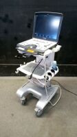 GE VIVID Q PORTABLE ULTRASOUND SYSTEM WITH 1 PROBE (8L-RS) ON ROLLING STAND (SN 020587VQ, DOM 08/2010)