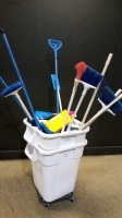 LOT OF GARAGE CANS AND CLEANING ACCESSORIES