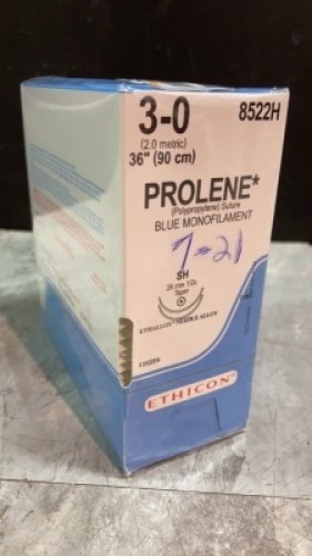 ETHICON PROLENE BLUE MONOFILAMENT SUTURE EXP DATE: 07/31/2021 REF 8522H QTY 1