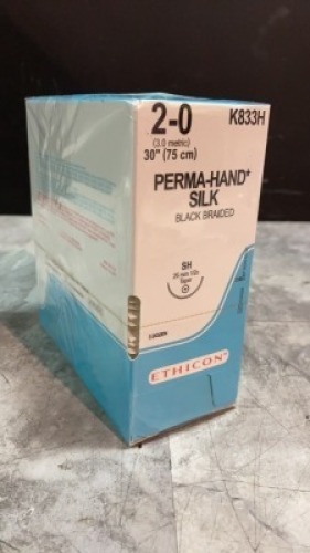 ETHICON, LLC BLACK BRAIDED SILK, NONABSORBABLE SURGICAL SUTURE EXP DATE: 03/31/2024 LOT #: PDR698 REF #: K833H QUANTITY: 1 PACKAGE TYPE: EACH QTY IN PACKAGE: 1