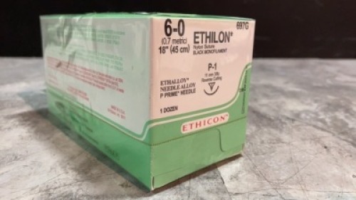 ETHICON, LLC BLACK MONOFILAMENT NYLON, NONABSORBABLE SURGICAL SUTURE EXP DATE: 10/31/2023 LOT #: MMR907 REF #: 697G QUANTITY: 1 PACKAGE TYPE: EACH QTY IN PACKAGE: 1