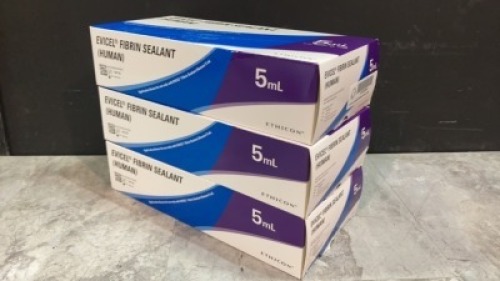 LOT OF ETHICON EVICEL FIBRIN SEALANT (HUMAN) 5ML REF 3905 EXP 12-31-2022 QTY 3