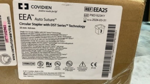 COVIDIEN LP CIRCULAR STAPLER WITH DST SERIES TECHNOLOGY EXP DATE: 03/31/2024 REF #: EEA25 QUANTITY: 3 PACKAGE TYPE: EACH QTY IN PACKAGE: 1