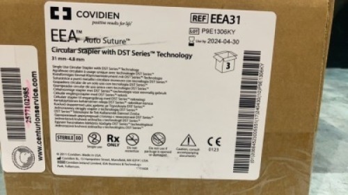 COVIDIEN LP CIRCULAR STAPLER WITH DST SERIES TECHNOLOGY EXP DATE: 04/30/2024 REF #: EEA31 QUANTITY: 3 PACKAGE TYPE: EACH QTY IN PACKAGE: 1