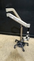 GLOBAL SURGICAL MICROSCOPE TO INCLUDE SINGLE MOUNT BINOCULAR WITH EYEPIECES BOTH (10X) BOTTOM LENSE (250MM) ON STAND