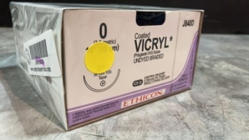 ETHICON COATED VICRYL SUTURE UNDYED BRAIDED 0 (REF J840D) EXP 08-31-2022