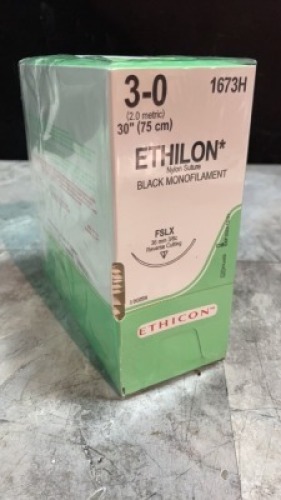 ETHICON, LLC BLACK MONOFILAMENT NYLON, NONABSORBABLE SURGICAL SUTURE EXP DATE: 12/31/2023 LOT #: PAJ455 REF #: 1673H QUANTITY: 1 PACKAGE TYPE: EACH QTY IN PACKAGE: 1