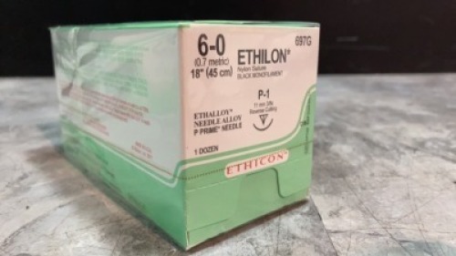 ETHICON, LLC BLACK MONOFILAMENT NYLON, NONABSORBABLE SURGICAL SUTURE EXP DATE: 03/31/2022 LOT #: LDP548 REF #: 697G QUANTITY: 1 PACKAGE TYPE: EACH QTY IN PACKAGE: 1