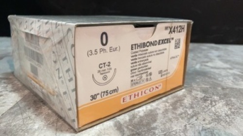 ETHICON, LLC GREEN BRAIDED POLYESTER, NONABSORBABLE SURGICAL SUTURE EXP DATE: 07/31/2022 LOT #: LJH276 REF #: X412H QUANTITY: 1 PACKAGE TYPE: EACH QTY IN PACKAGE: 1