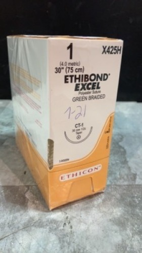 ETHICON ETHIBOND EXCEL POLYESTER SUTURE GREEN BRAIDED SUTURE EXP DATE: 07/31/2021 REF X425H QTY 1