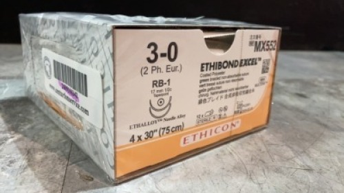 ETHICON ETHIBOND EXCEL POLYESTER SUTURE GREEN BRAIDED 3 (REF MX552) EXP 02-29-2024