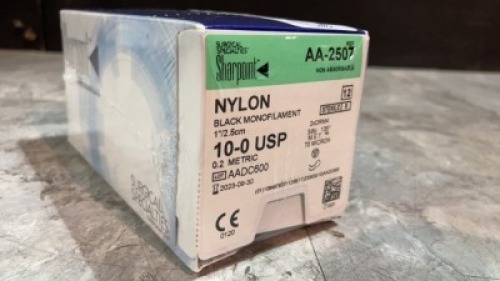 SHARPOINT NYLON BLACK MONOFILAMENT 10-0 USP SUTURE (REF AA-2507) EXP 09-30-2023