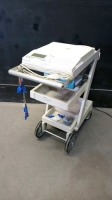 AGILENT PAGEWRITER 300PI ECG/EKG MACHINE WITH PATIENT CABLES ON ROLLING CART