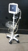 GE DASH 4000 PATIENT MONITOR WITH CABLES (SPO2, BP, TEMP/CO) ON ROLLING STAND