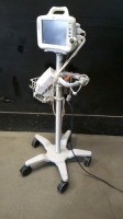 GE DASH 3000 PATIENT MONITOR WITH CABLES (SPO2, BP) ON ROLLING STAND