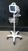 GE DASH 3000 PATIENT MONITOR WITH CABLES (SPO2, BP) ON ROLLING STAND