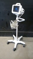 GE DASH 3000 PATIENT MONITOR WITH CABLES (SPO2, BP) ON ROLLING STAND