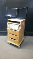 GE 250CX SERIES REF 259CX-C FETAL MONITOR WITH SPO2 CABLE ON ROLLING CART