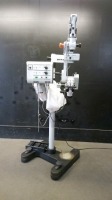 WILD HEERBRUGG M690 SURGICAL MICROSCOPE WITH SINGLE BINOCULAR (10X/21), BOTTOM LENS (F=175MM), URBAN C MOUNT (80MM), FOOTSWITCH ON ROLLING STAND