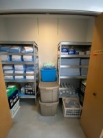 CONTENTS OF STORAGE ROOM #1 TO INCLUDE: TUBING AND DRAPES (RACKS AND BINS INCLUDED)