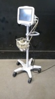 GE DASH 4000 PATIENT MONITOR WITH CABLES (ECG, SPO2, BP) ON ROLLING STAND