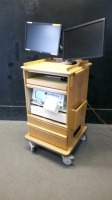 GE 250CX SERIES REF 259CX-C FETAL MONITOR WITH SPO2 CABLE ON ROLLING CART