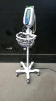 WELCH ALLYN SPOT VITAL SIGNS MONITOR WITH CABLES (SPO2, BP) ON ROLLING STAND