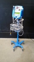 GE DINAMAP PRO 400 VITAL SIGNS MONITOR WITH CABLES (SPO2, BP) ON ROLLING STAND