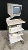 OLYMPUS ENDOSCOPY SYSTEM TO INCLUDE OTV-S2 CAMERA CONTROL UNIT, CLV-S20 LIGHT SOURCE, CLK-4 LIGHT SOURCE, OEP-3 VIDEO PRINTER & OEV142 MONITOR ON CART